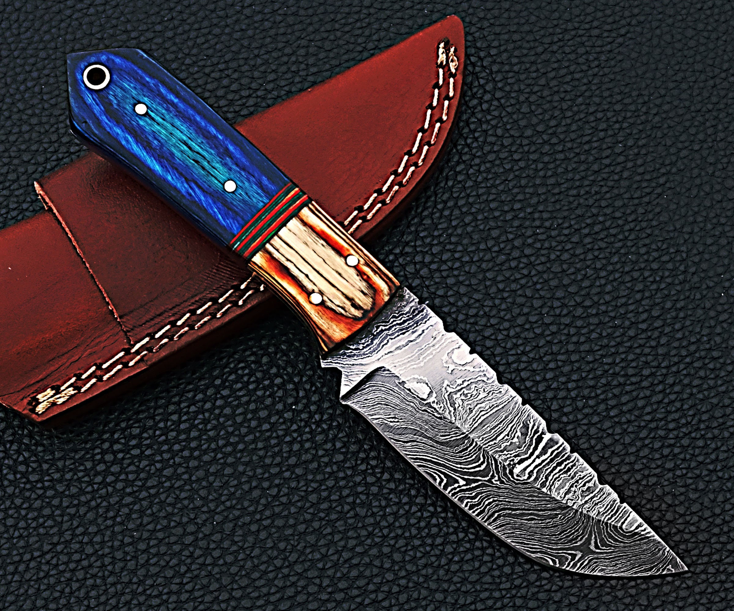 BLUE WOOD Handle Knife Handmade Damascus Blade Knife with Etsy