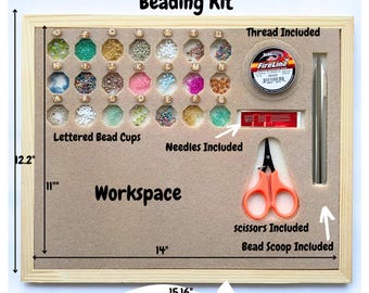 Portable Wooden Lap Beading Tray Beading Tools All In One Scissors Bead Scoop Needles Thread Lettered A-U Bead Mat Easy Access To Beads