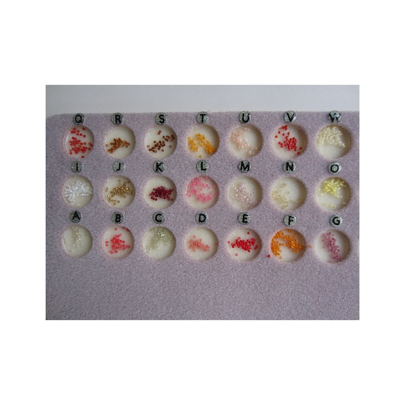 NEAT-O-CUPS Bead Organizer With Top 1 Cups Work Space at The Bottom Pink and Ivory Each Color One Cup! 24 Cups Beading Mat Lettered A-X