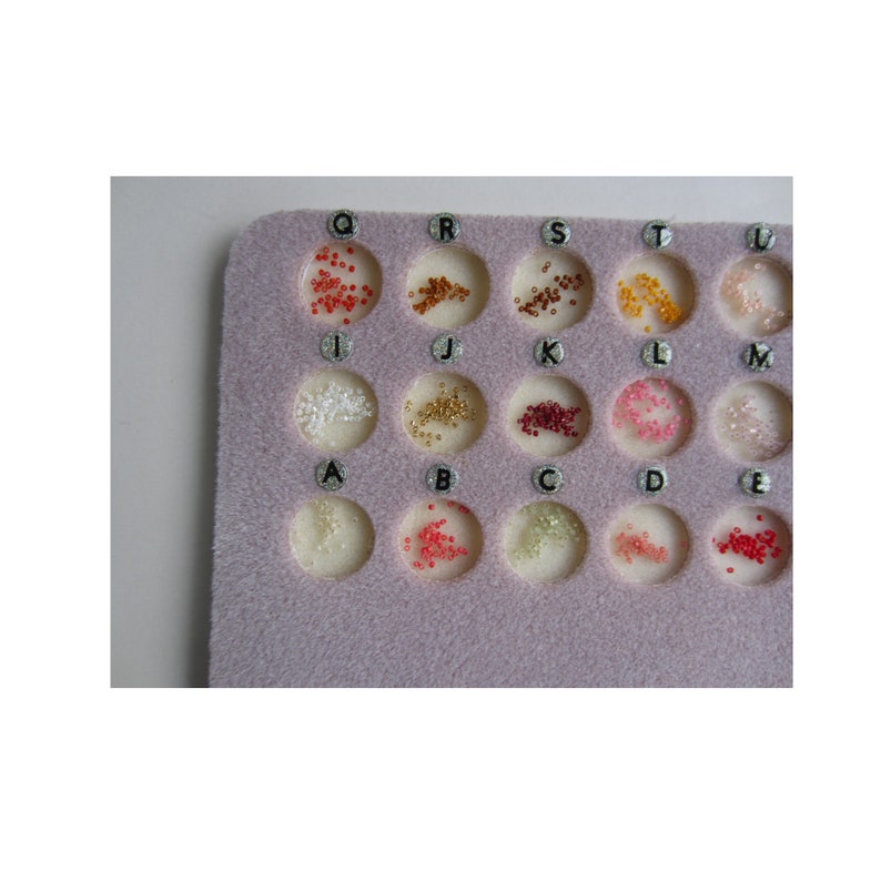 NEAT-O-CUPS Bead Organizer With Top 1 Cups Work Space at The Bottom Pink and Ivory Each Color One Cup! 24 Cups Beading Mat Lettered A-X