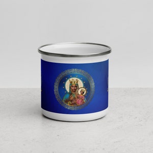IMAGE EZILI DANTO | Haitian vodou vèvè Enamel mug **Medium size** | Haitian vodou altar mug | Gode emaye loa | Goblet emaillé vodou
