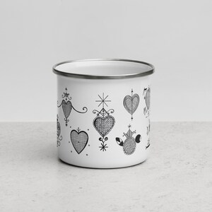 EZILI FREDA Eskòt Rada Taza de esmalte vodou vèvès haitiano **Tamaño mediano** / Taza de altar vudú haitiano / Gode emaye loa / Goblet emaillé vodou