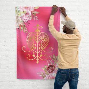 EZILI FREDA ( Bright pink) Flag | Drapo Erzulie Freda Dahomey | Veve Metres Freda