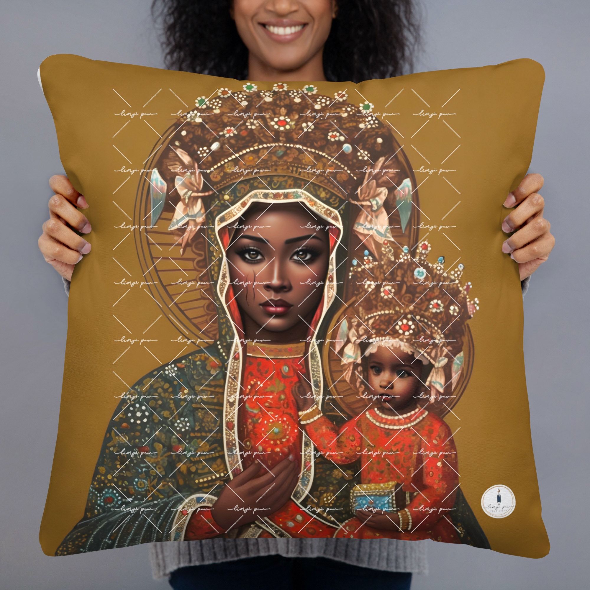 EZILI JE WOUJ Image and Vèvè Pillow | Double-sided Pillow | Black