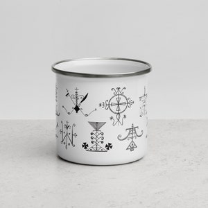 Eskòt OGOU FERAY Haitian vodou vèvès Enamel mug **Medium size** | Haitian vodou altar mug | Gode emaye loa | Goblet emaillé vodou