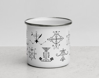 Eskòt OGOU FERAY Haitian vodou vèvès Enamel mug **Medium size** | Haitian vodou altar mug | Gode emaye loa | Goblet emaillé vodou