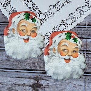Christmas Napkins, Set of 2, Vintage Beverage Napkins, Retro Christmas Ephemera, Junk Journal Supplies, Kitschy Santa Napkin, Decoupage