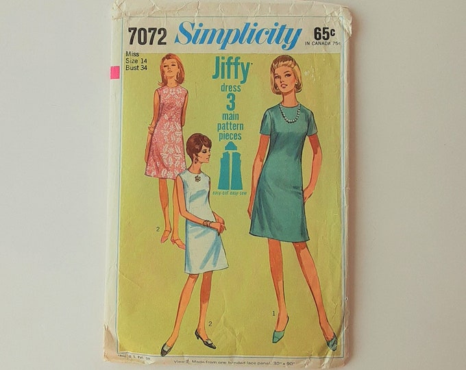 Vintage Simplicity Sewing Pattern, Simplicity 7072, Retro Dress Pattern ...