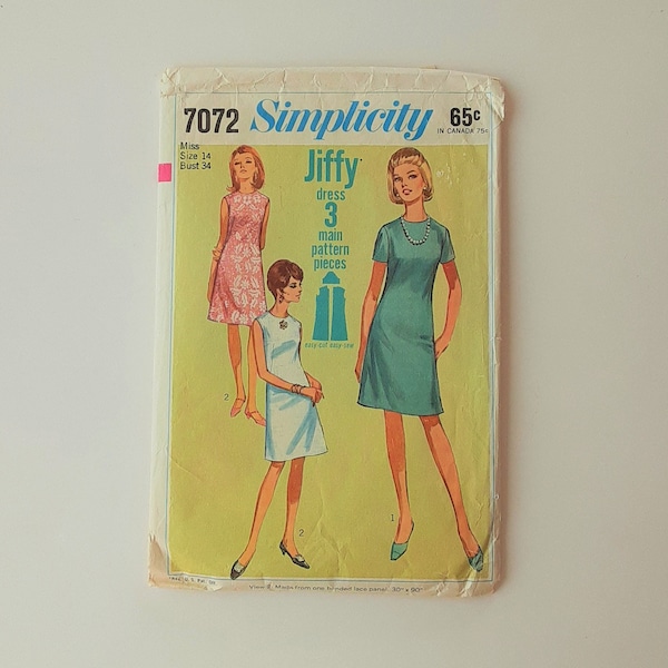 Vintage Simplicity Sewing Pattern, Simplicity 7072, Retro Dress Pattern, Junk Journal Supplies, Antique Paper, Mixed Media, Vintage Ephemera