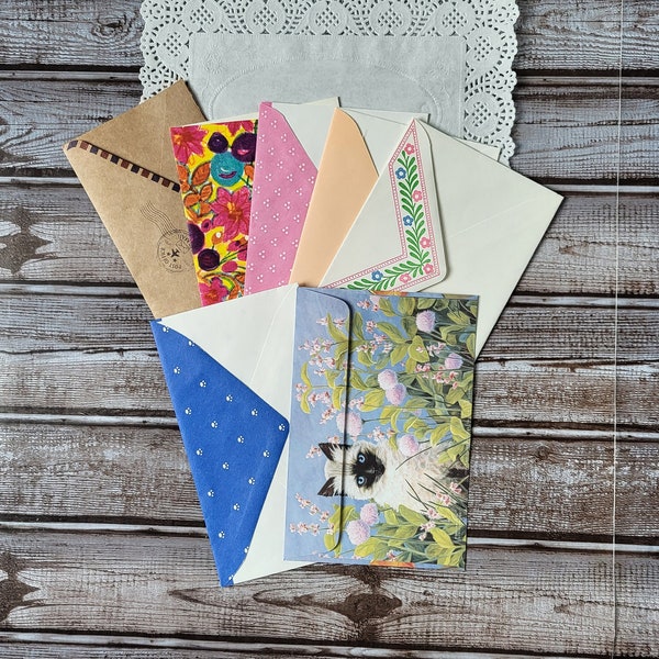 Pack of 7 assorted envelopes, Junk Journal Supplies, Pen Pal Supplies, Mixed Media, Journal Pocket, Art Journal, Snail Mail Envelopes, Fun