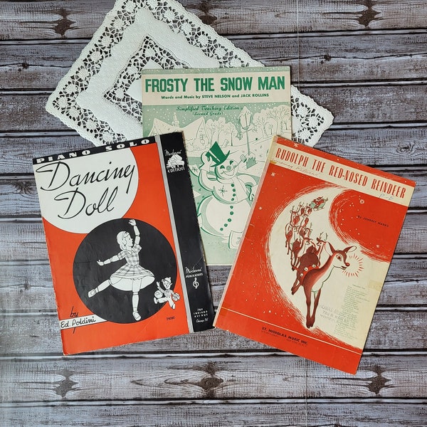 Frosty the Snowman Sheet Music, Vintage Sheet Music, Holiday Songs, Christmas Ephemera, Junk Journal Supplies, Dancing Dolls, Rudolph Music