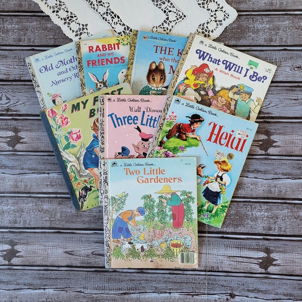 Vintage Little Golden Books, You choose, Childrens Book, Junk Journal Supplies, Ephemera, Heidi, Two Little Gardners, My First Book, Rare