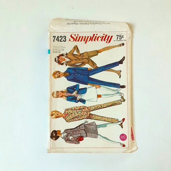 Vintage Sewing Pattern, Simplicity 7423, Junk Journal Supplies, Sewing Ephemera, Mixed Media, for Collage, DIY Craft Supplies, Teen Pattern