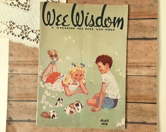 Vintage Childrens Magazine, Wee Wisdom Magazine, May 1948, Childrens Activity Book, Junk Journal Supplies, Vintage Ephemera, Mixed Media
