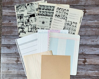 Junk Journal Paper Pack, 24 pcs, Vintage School Paper Pack, Blank Teacher Grade Book Sheets, Vintage Yearbook Pages, Mixed Media, Collage