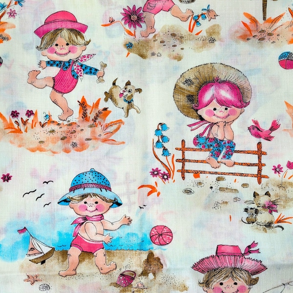 Kitsch Fabric, Summer themed fabric, Vintage fabric, Retro fabric by the half yard, Junk Journal Supplies, Mixed Media, Travel Journal, Rare
