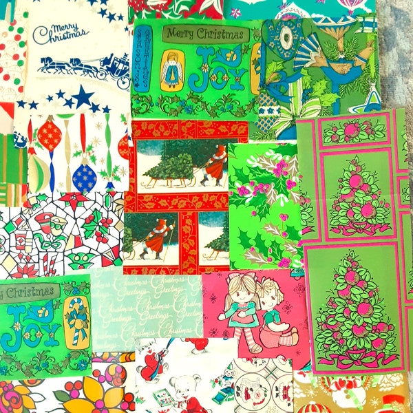 Vintage Christmas Gift Wrap, Retro Wrapping Paper, Vintage Ephemera for Junk Journal, Stocking Stuffer for Paper Crafter, Scrapbook Supplies