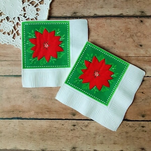 Christmas Napkins, Set of 2, Vintage Mini Beverage Napkins, Retro Christmas Ephemera, Journal Supplies, Retro Napkin, Vintage Craft Supplies
