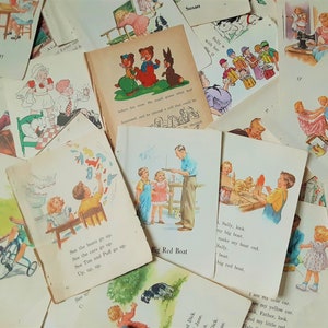 Vintage Children&#39;s Book Pages, Mixed Media Art Journal, Antique Paper, Kitschy Images, Junk Journal Paper, Retro Book Pages for Scrapbook