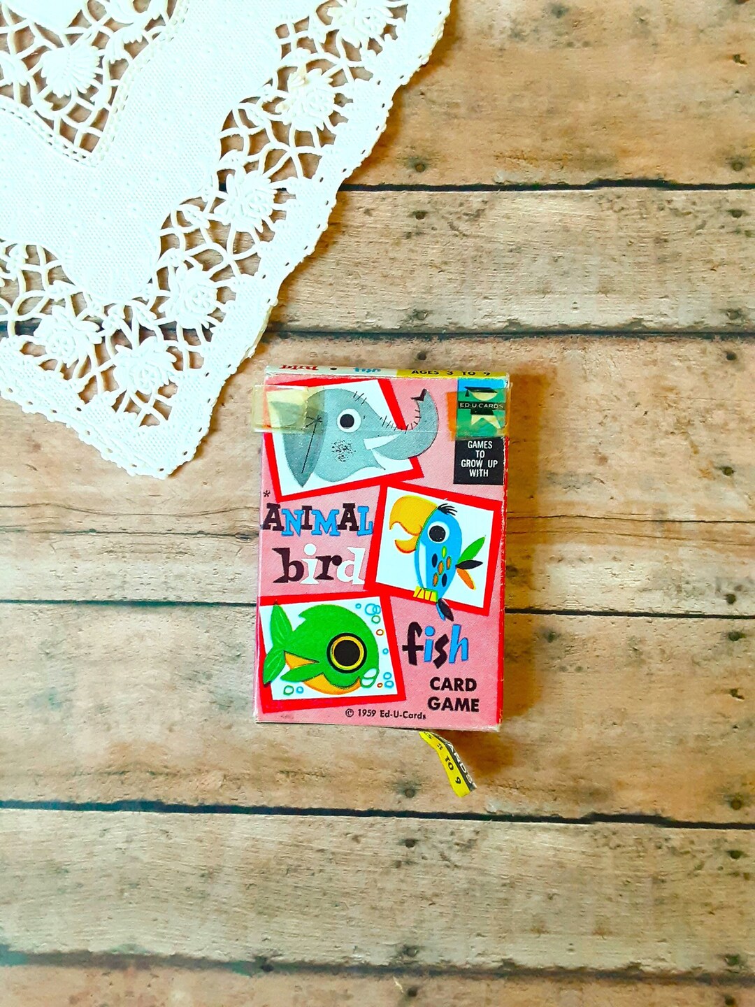 Vintage Game Ephemera, Animal Bird Fish Card Game, Junk Journal