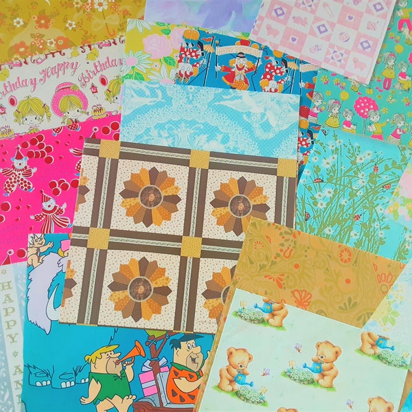 Vintage Gift Wrap, Ephemera Paper Packs, Retro Wrapping Paper, Junk Journal Essentials, Collage Supplies, Mixed Media Art Journal, 60s, 70s