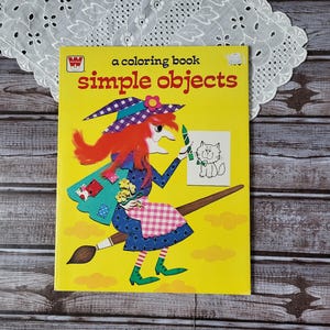 Simple Objects Coloring Book, Vintage Activity Book for kids, 1972, Whitman Publishing, Junk Journal Supplies, Mixed Media