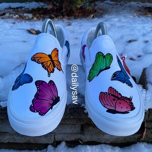 Purple Butterfly White Slip on Vans Custom Vans Shoes Etsy