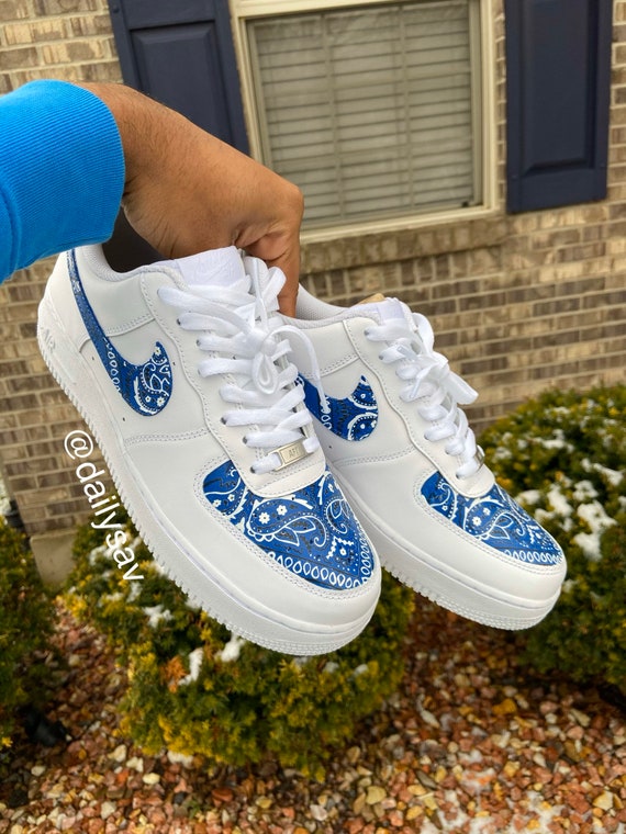 white air forces with blue bandana