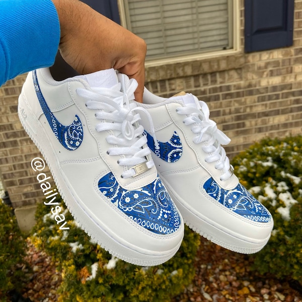 Blue Bandana Air Force 1 Custom (Contact for red), Air Force 1 custom flag, Hand Painted Air Force 1 AF1