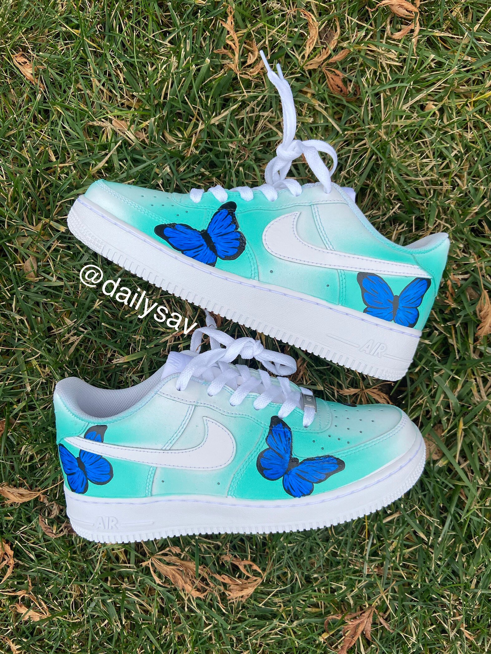 Dripping Blue Custom Air Force 1 Sneakers with Butterflies. Low, Mid & –  JOY'S