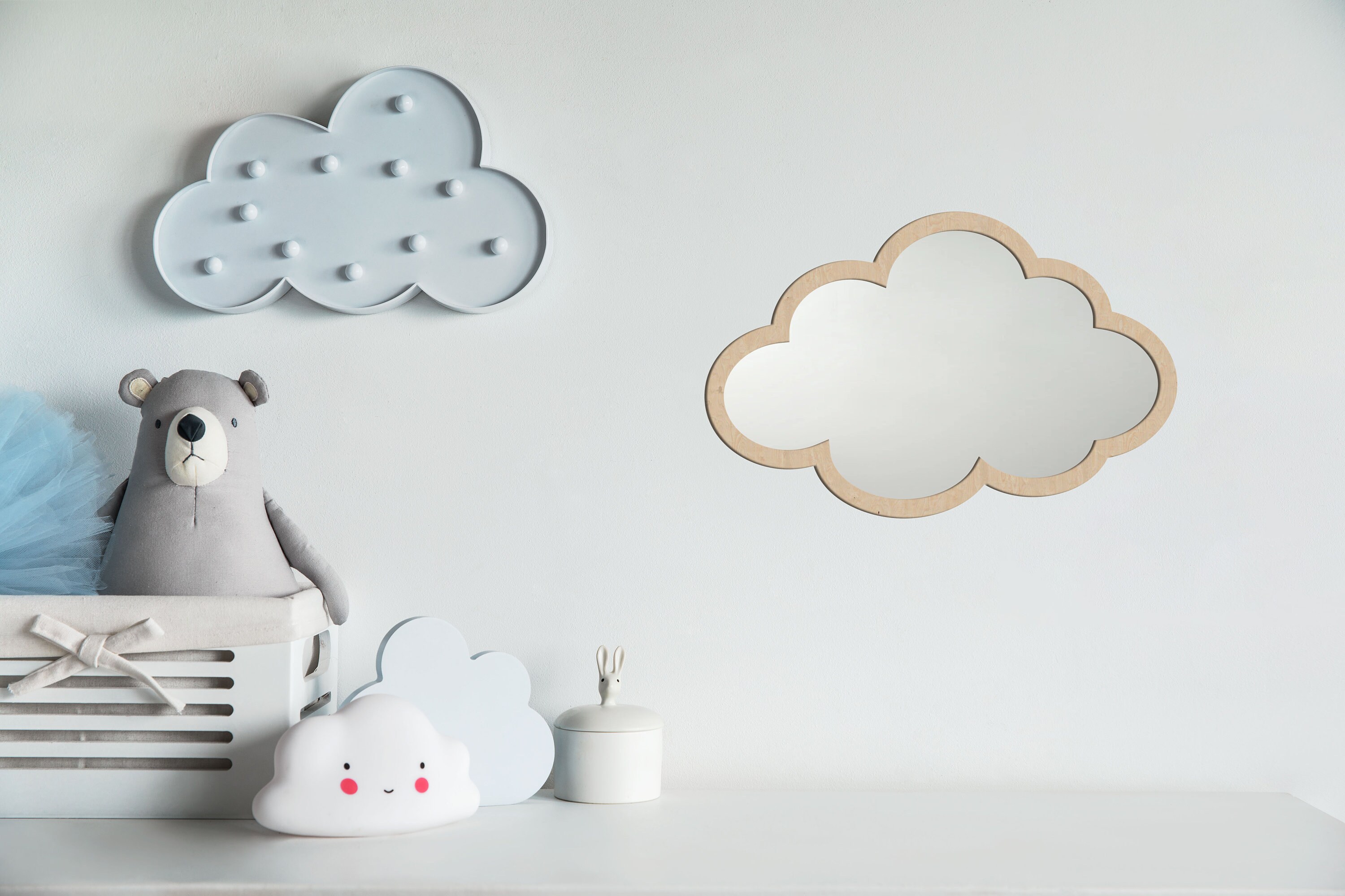BoburyL Dibujos Animados de acrílico en Forma de Nube de Bricolaje de Madera Espejo Espejo Colgante Inicio Decoración para Habitaciones de niños 