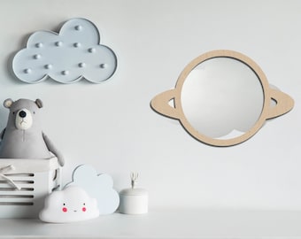 Planet Shaped Wooden Kids Shatterproof Wall Mirror -| Kids Bedroom Decor - Nursery Decorations - Baby Shower Gift - Kids Mirror - Expecting