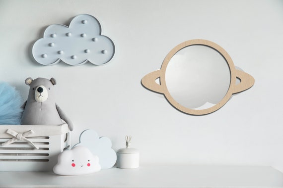 Planet Shaped Wooden Kids Shatterproof Wall Mirror -| Kids Bedroom Decor -  Nursery Decorations - Baby Shower Gift - Kids Mirror - Expecting