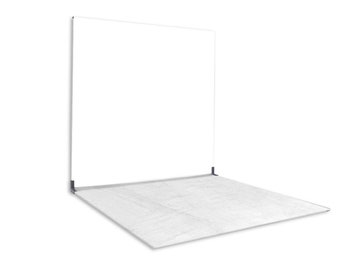 May include: A white backdrop with a white floor, ideal for product photography.