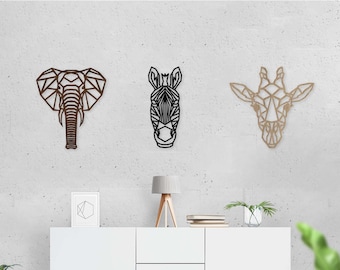 Safari Themed Wall Decor Art Wooden Geometric - Nursery - Elephant - Zebra - Giraffe - Africa - Wall Decor - Wall Art - Animals