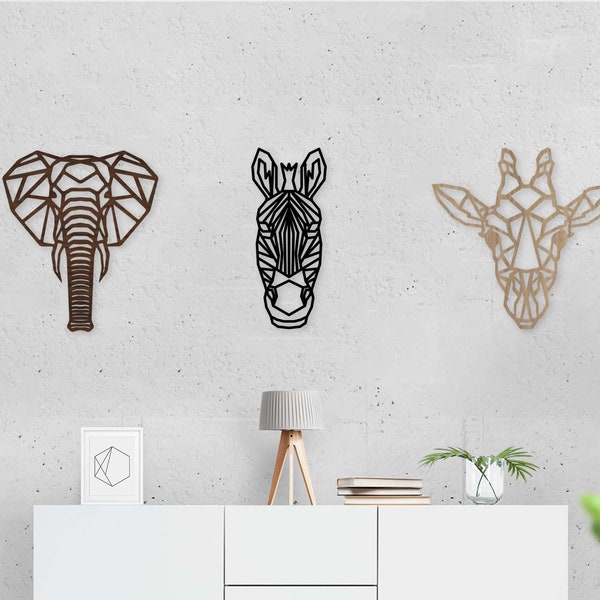 Safari Themed Wall Decor Art Wooden Geometric - Nursery - Elephant - Zebra - Giraffe - Africa - Wall Decor - Wall Art - Animals