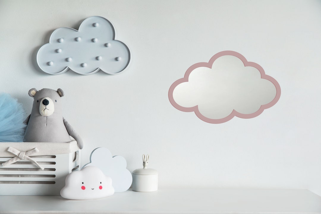 Cloud Shaped Wooden Kids Shatterproof Wall Mirror Kids Bedroom Decor