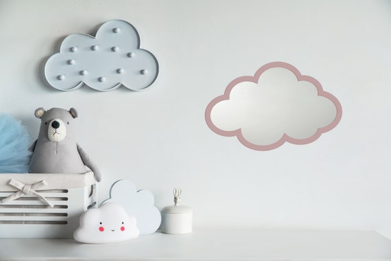 Cloud Shaped Wooden Kids Shatterproof Wall Mirror Kids Bedroom