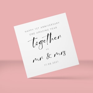 First Year Anniversary Card as Mr & Mrs with Date, Husband 1st Anniversary Card, First Anniversary Card For Boyfriend, 1st Anniversary Card