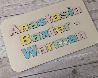 Pastel Name  Puzzle - Personalised Puzzle, Wood Baby Gift, Wooden Gift, wooden name puzzle. wooden jigsaw