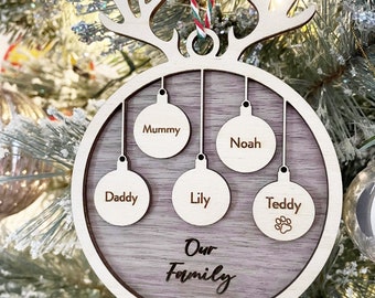 Personalised Family Christmas Ornament, Hanging Stockings, Custom, Family Gift Decor, First Family Christmas Decoration, Names, 2021 2022