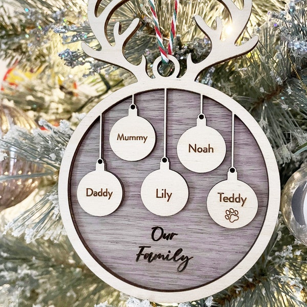 Personalised Family Christmas Ornament, Hanging Stockings, Custom, Family Gift Decor, First Family Christmas Decoration, Names, 2021 2022
