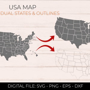 USA Karte Svg - USA - USA Land - States Map - American States Outline - 50 States SVG Bundle