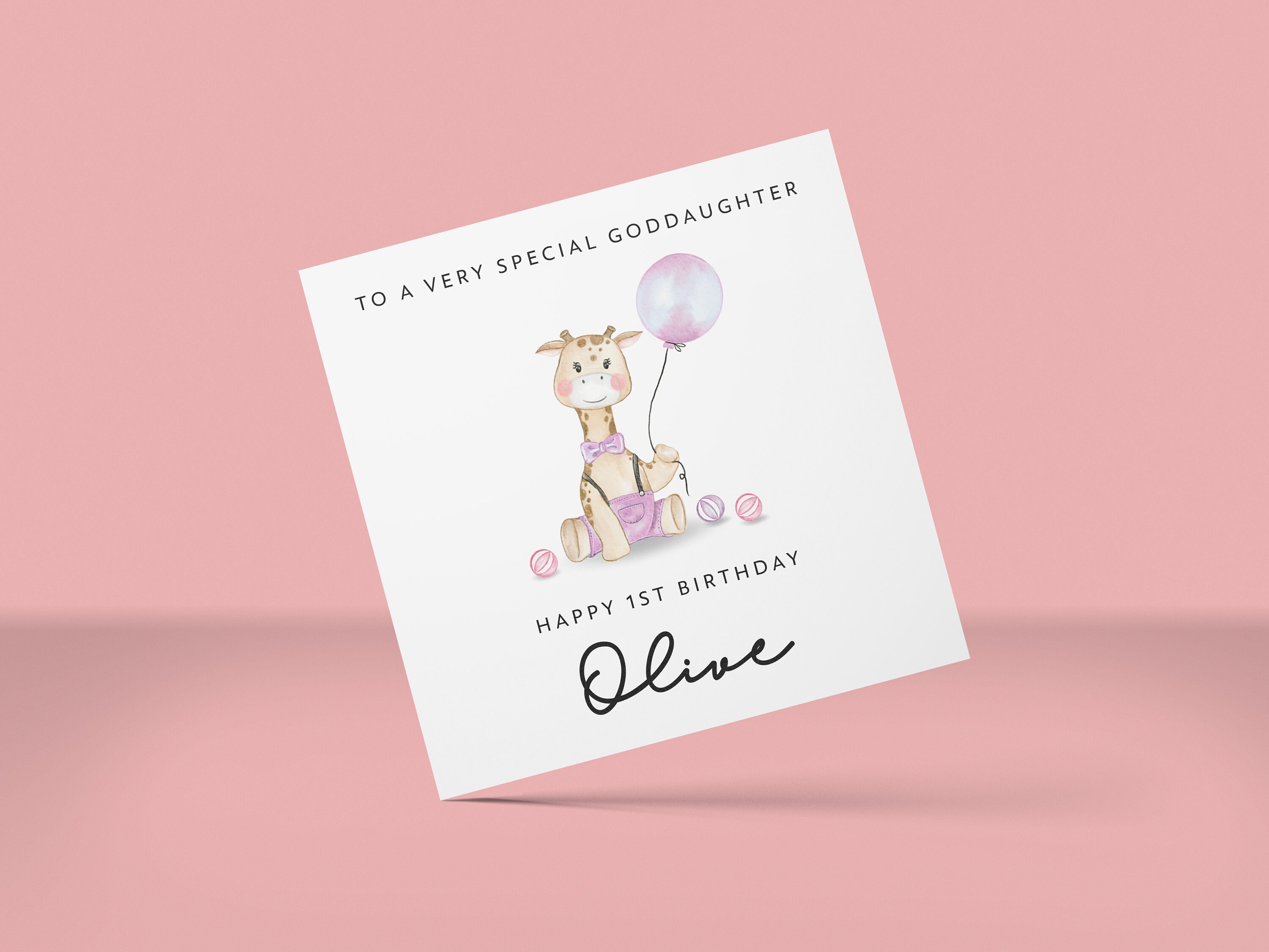 Personalised Giraffe Birthday Card For Girl – Daughter, Granddaughter, Niece – Pink UK
