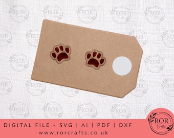 Paw Print Earrings SVG | Dog Paw Outline Cut File | Pet Lover Jewelry Template | Cricut Silhouette Glowforge | Digital Download