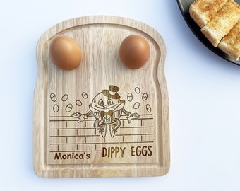 Humpty Dumpty Dippy Egg personalizzato - Tavola per uova per la colazione in legno - Idea regalo perfetta - Rendere divertente la colazione - Uova di eggcellent per bambini