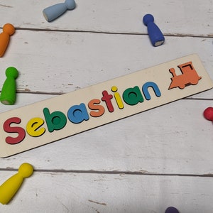 Train Themed - BRIGHT or PASTEL COLOURS - Personalised Name Puzzle, Wood Baby Gift, Wooden Gift, wooden name puzzle. wooden jigsaw