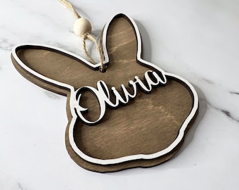 Easter Bunny Gift Tag / Rabbit / Customised Name Tag / Wooden Tag / Children's Gift Tag / Present / Label