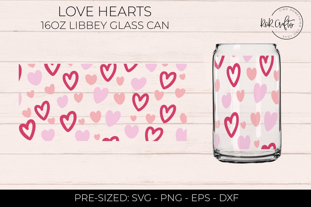 16oz Libby Glass Can Love Hearts - Full Wrap - Cow Print SVG - Vinyl ...
