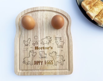 Animales de granja personalizados Dippy Egg - Tabla de huevos de desayuno de madera - Idea de regalo perfecta - Hacer que el desayuno sea divertido - Huevos eggcellent para niños